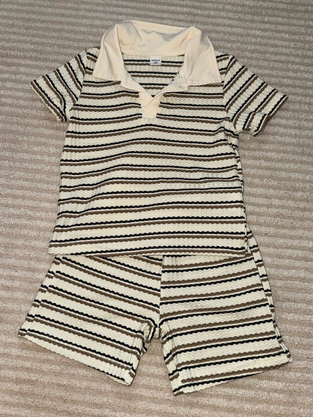 Kids Cream and Black Striped Polo and Short